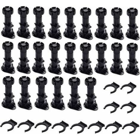 24 Pièces Pieds D'Armoire Plastique,Pied de Meuble,Pied Réglable pour Meuble,Noir Pieds de Meuble Plastique avec Clip Fixation Base pour Meubles de Cuisine,Armoire et Canapé GROOFOO (150mm-180mm) Pied (1/5)