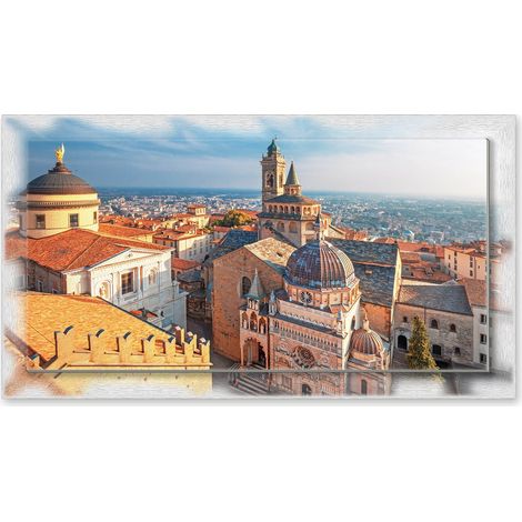 Lupia - Quadro moderno su Tela con Cornice stampata NEWEXT 75x135 cm, paesaggi localismi italiani, per casa soggiorno capezzale camera da letto hotel ufficio, BERGAMO SANTA MARIA MAGGIORE (1/4)