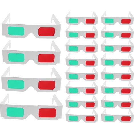 Lot de 20 Lunettes 3D en Papier pour Films et séries TV - Lunettes anaglyphes à Monture Blanche, Verres Verts et Rouges, pour Films stéréoscopiques, Photos et projets STEM (1/4)