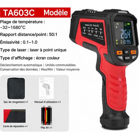 Thermomètre infrarouge industriel haute température TA603C -321680°C rapport 50:1 ta603c 32 1680 50 300 g – Livraison gratuite