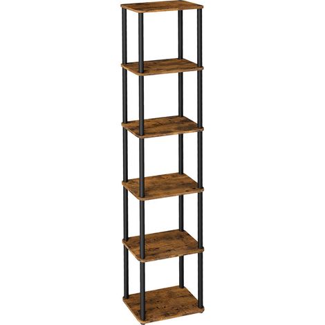 Vasagle – Étagère de rangement 6 niveaux 38 x 23,8 x 173,4 cm – Structure acier renforcé – Capacité 36 kg – Marron rustique et noir d'encre