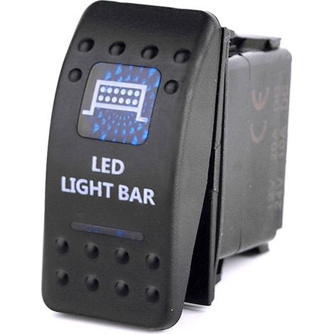 Копче, Бутон, За Вграждане, за LED Лед Бар, Халоген, Светлини, 12V - 24V, Надпис  LED LIGHT BAR , Синя Светлина