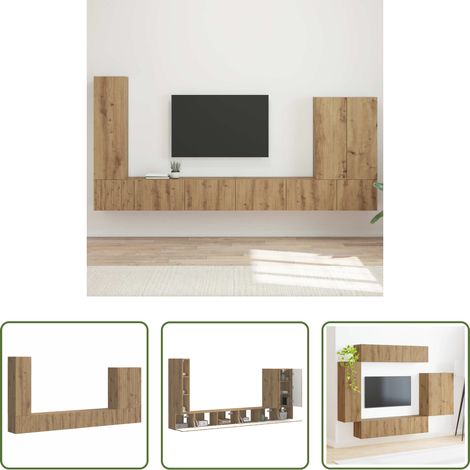 vidaXL TV Regal - TV-Wandregal-Set Wandmontiert 6 pcs Artisan-Eiche (1/5)
