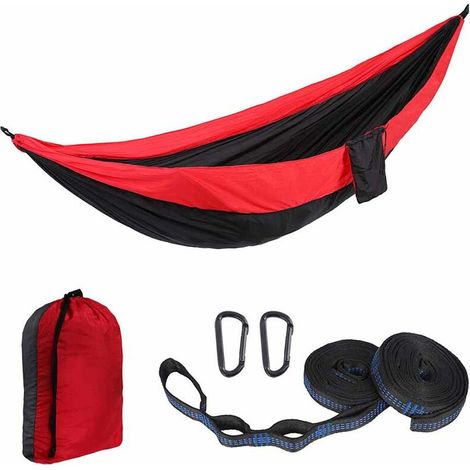 Portable Hammock Single or Double Hammock Camping Accessories for Outdoor, Indoor with Tree Straps -red + black (1/5)