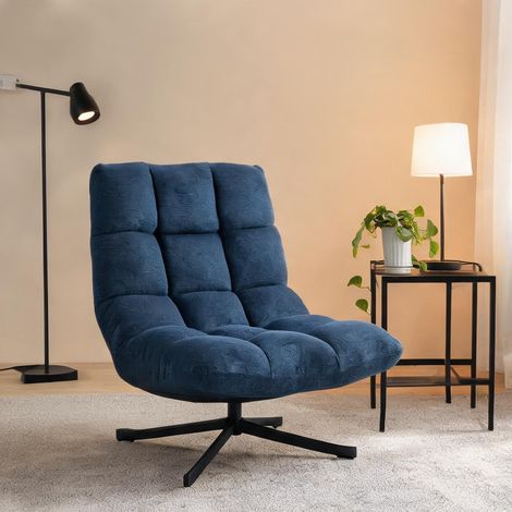 Fauteuil relax coloris dark bleu en polyester 95 x 75 x 90 cm (1/5)