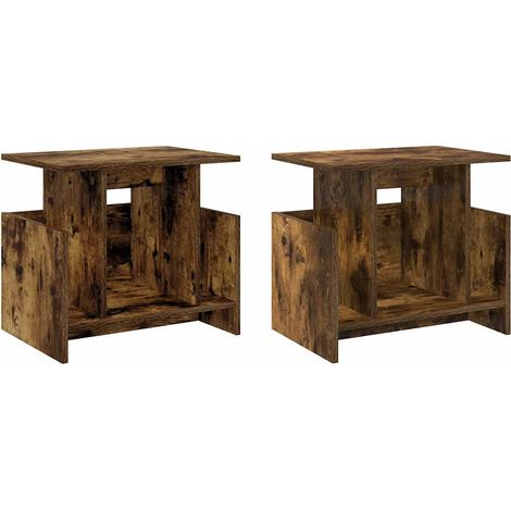 Lot de 2 meubles TV rectangulaires modernes pour salon rangement spacieux 50 x 35 x 45 cm en bois d'ingénierie chêne fumé (1/5)