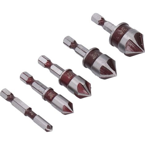 Jeu de forets à fraiser 1/4 3/8 1/2 5/8 3/4 po, 5 cannelures, queue hexagonale 1/4 po, pour le bois, accessoires pour pièces électriques