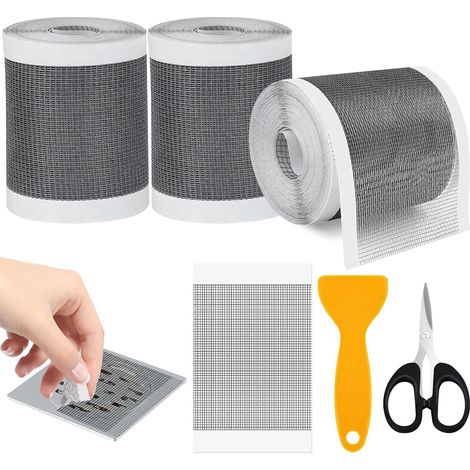 3 Pièces Attrape Cheveux Douche Autocollant en Maille Set, 10cm x 4m Filtre Cheveux Douche, Drain Sticker avec Une Spatule et de Petits Ciseaux, pour Salle de Bains Baignoire Cuisine (1/5)
