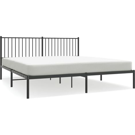 Cadre de lit métal avec tête de lit noir 183x213 (1/5)