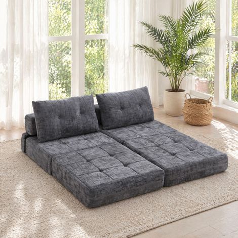 Sofá cama plegable con cojines, 180 x 79 x 18 cm, tejido chenilla gris HAVRYA (1/5)