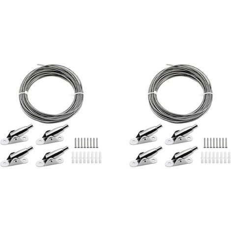 2 x 10 m Cable de acero inoxidable recubierto con cuerda de acero de 2 mm, cuerda ajustable para cortinas, cuerda para colgar con clips de montaje. (1/4)