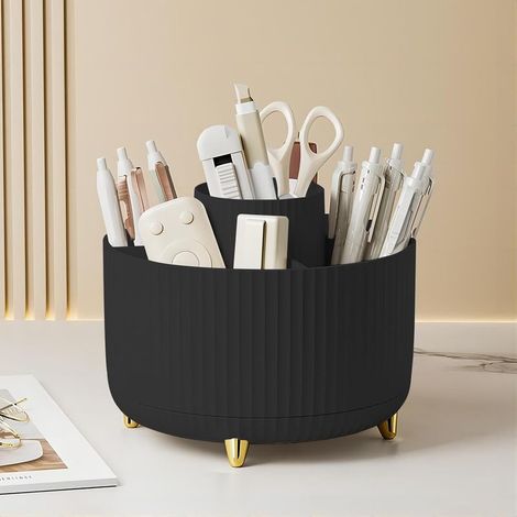 Grand rangement maquillage rotatif 360°, 5 compartiments pour pinceaux, idéal coiffeuse, salle de bain. (1/5)