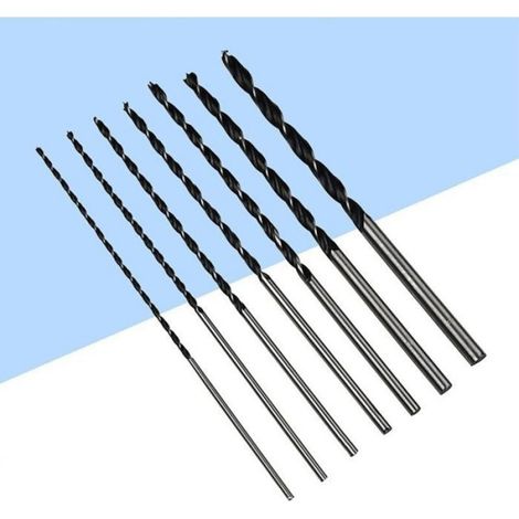 Tarière - 7 Pièces - Acier Rapide Et Acier HC - Diamètres 4 À 12 Mm - Pour Perceuse À Tige Ronde - Usage Bois Et Panneaux - 300 Mm (1/3)