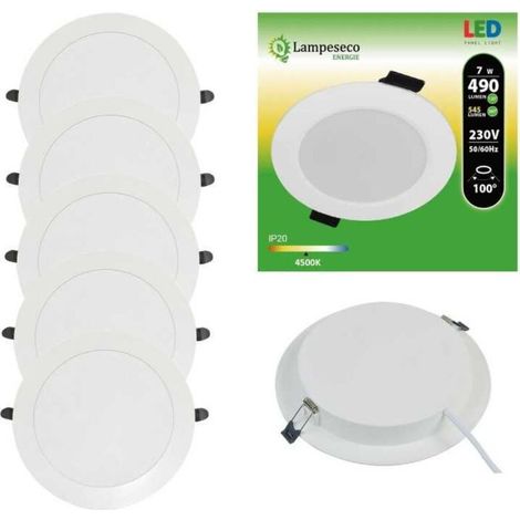 Lot de 5 spots encastrables LED 7W extra-plat – Blanc neutre 4500K – Installation facile avec ressorts – Pour salons et bureaux - 4200-4500K (1/4)