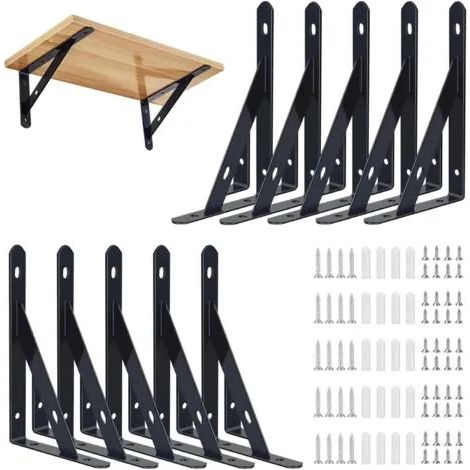 10 supports d'étagère murale, 95 x 150 mm, support d'étagère flottante, avec vis, pour bibliothèque, salon, chambre. (1/3)