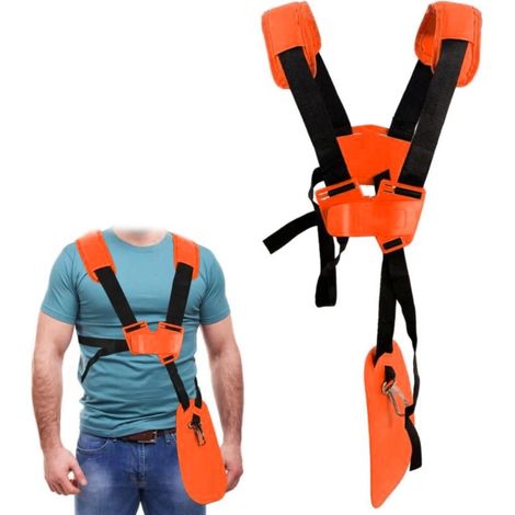 pezzi di imbracatura doppia a tracolla per decespugliatore con cintura regolabile in nylon resistente, adatta per decespugliatori o giardinaggio (per decespugliatori serie STIHL FS e KM) Arancione