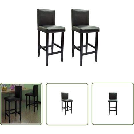 The Living Store Tabourets de bar lot de 2 noir similicuir - Tabouret De Bar - Tabourets De Bar - Chaise Haute - Mobilier De Cuisine - Décoration Intérieure (1/5)