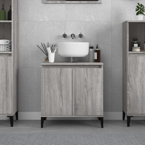Chic Meuble sous vasque simple,Meuble bas sous vasque,Armoire d'évier de salle de bain sonoma gris 58x33x60 cm bois d'ingénierie -85748 (1/5)
