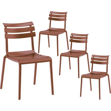 TANGUY - Lot de 4 Chaises en Plastique Recyclé et Polypropylène Rouge Terracotta