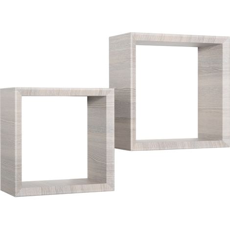 Set 2 Mensole Cubo da Parete Quadrato in Fibra di Legno Ginevra Rovere Grigio (1/5)