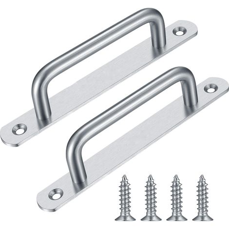 poignées de porte coulissante de grange, poignées en acier inoxydable avec plaques pour tiroirs de placard 160 mm (argent) (1/5)