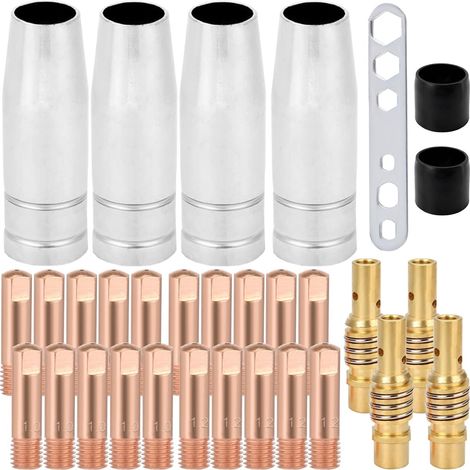 MB15 15AK MIG Accessoires Buses à gaz diffuseurs de gaz Pointes de Contact (0,6 0,8 1,0 1,2 mm) Isolateurs MIG/MAG Kit de Torche de soudage Consommables Pointe Conductrice M6 Porte-buse (1/5)