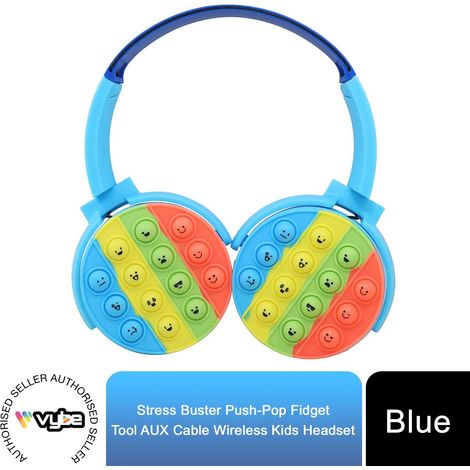 Vybe Stress Buster Push-Pop Fidget Tool AUX Cable Wireless Kids Headset - Blue (1/5)