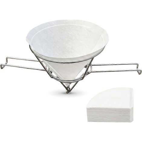 Support de filtre à huile pour friteuse de 25 cm avec 20 filtres en papier, porte-filtre conique en acier inoxydable pour friteuse (1/5)