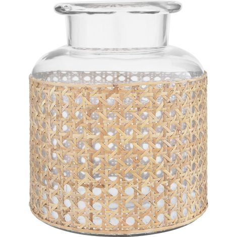 Vase Rond en Verre avec Manchon décoratif Transparent et Naturel (1/5)