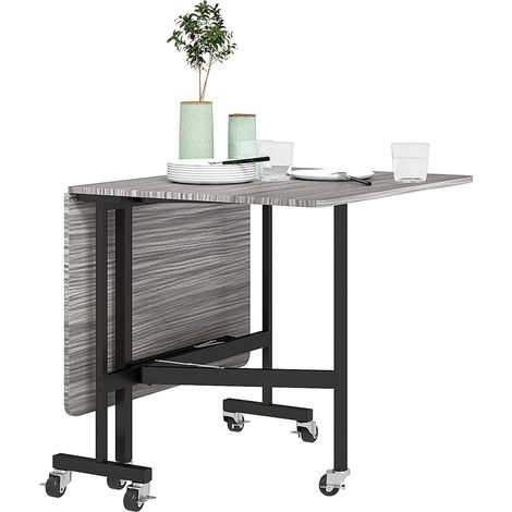 Klapptisch Esstisch auf Rollen, ausklappbarer Tisch 120 cm, 75 cm hoch, Grau, stabil und pflegeleicht für de
