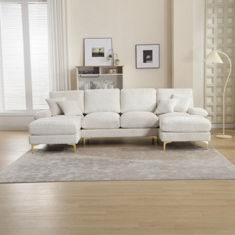 Modular 272x136x88cm Chenilla Beige, Módulo U Dos Reversibles Y Patas Doradas (1/5)