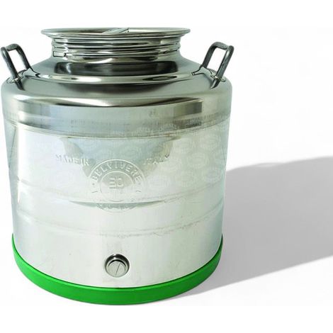 Fusto acciaio inox per olio con maniglie fondo a pentola tappo a vite attacco rubinetto protezione plastica - 30 lt (1/3)