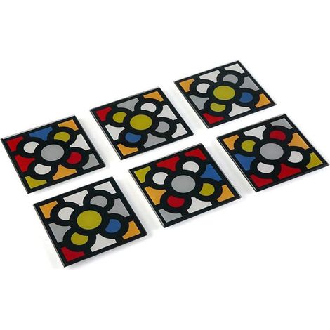 Set 6 sotto bicchieri in vetro da tavola quadrati con decorazione geometrica 10x10 cm (1/3)