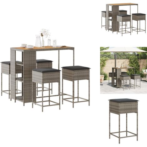 Ensemble de bar de jardin 5 pcs avec coussins gris poly rotin - Salon De Jardin - Set Salon De Jardin - Mobilier De Jardin - Table Basse - Chaise Longue