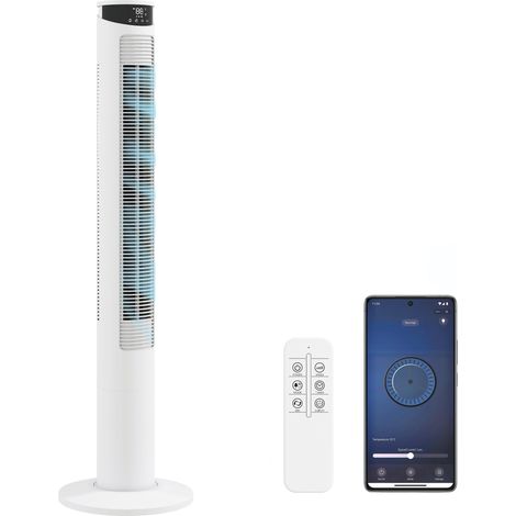 HOMCOM Tower Fan with WiFi Control 116 cm White
