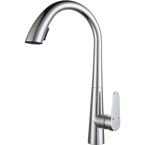 Robinet de cuisine télescopique dissimulé en cuivre massif (laiton chromé - G3/8) avec douchette extractible universelle pour eau chaude et froide, idéal pour laver les légumes et l'évier. (1/5)