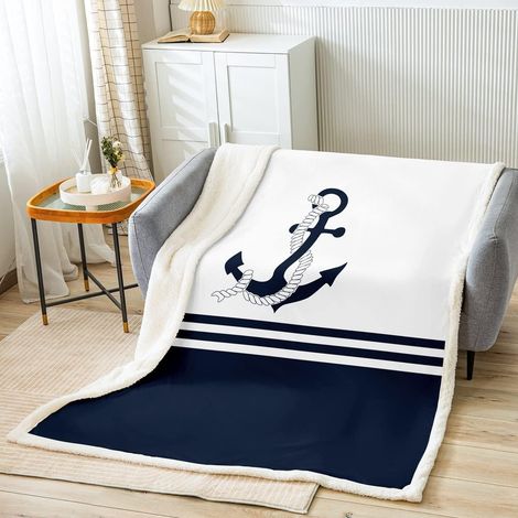Ancre Décor Laine Couverture 75x100cm Enfants Nautique Thèmes Sherpa Couverture La Mer Côtière Peluche Respirabilité Mer Adventure Marine Bleu Blanc Décor (1/5)
