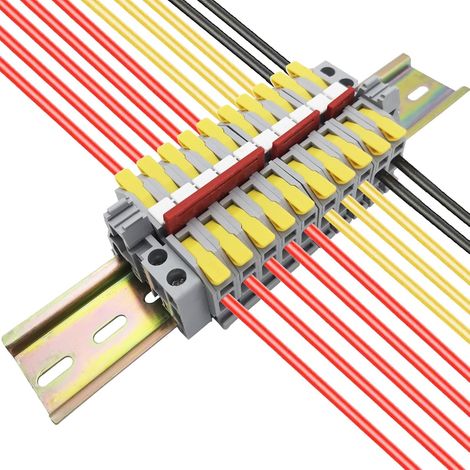 Bornier de Rail DIN, Kit de Bornier, 10 pcs 1 en 1 sorties 2 Ports Connecteurs de Fil (jaune), Avec Bande de Repérage, Bande de Connexion et Module Fixe (1/5)