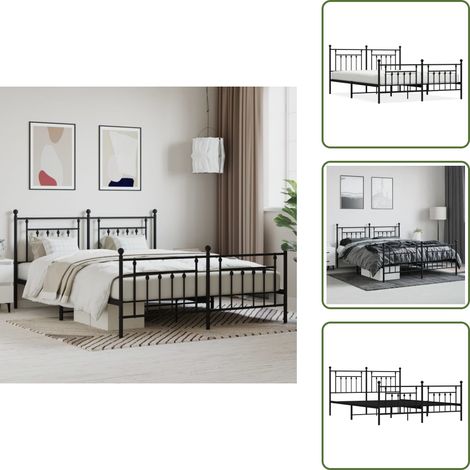 Metallbett ohne Matratze mit Fußteil Schwarz 180x200 cm - Metallbett - Doppelbett - Boxspringbetten - Bettgestell - Schlafraum