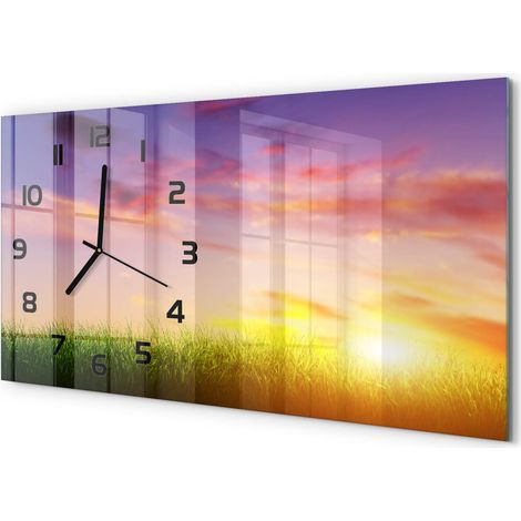 Horloge Murale XXL 60x30 cm Design Moderne en Verre Trempé Salon Salle à Manger Coucher du soleil (1/5)