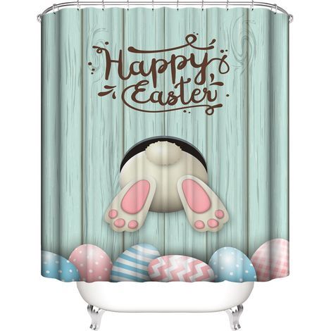 Rideau de douche de Pâques 180 x 200 cm, rideau de douche avec un motif de lapin espiègle