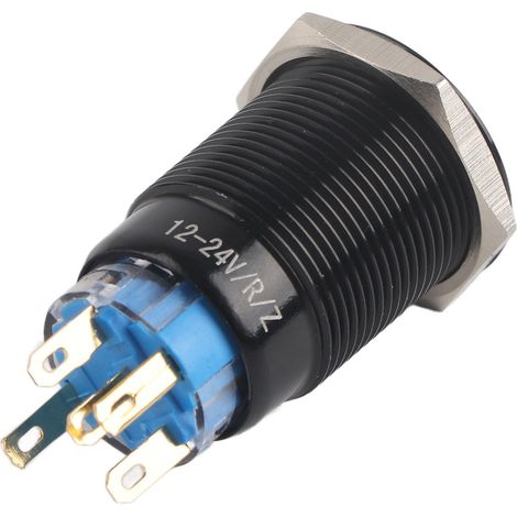 Interrupteur à bouton-poussoir plat 19 mm 12-24 V ON/OFF, étanche, à verrouillage automatique, avec LED rouge (1/5)