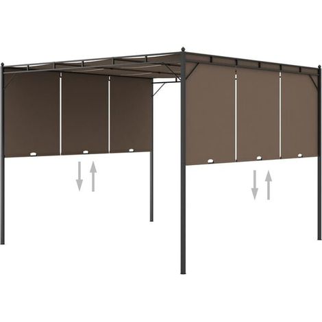 Gazebo de jardin, avec rideaux latéraux, 3x3x2,25 mètres, gris-brun. (1/5)