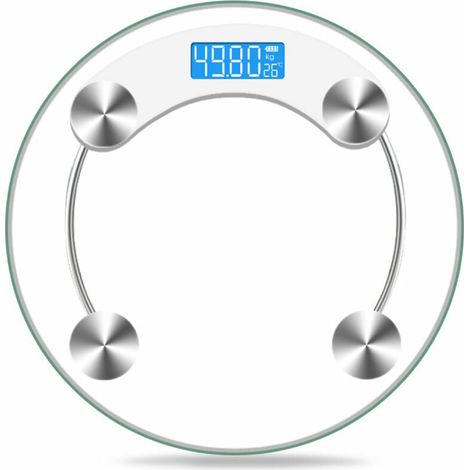 Balance pèse-personne numérique en verre avec portée de 180 kg et écran LCD,Blanc transparent (1/5)