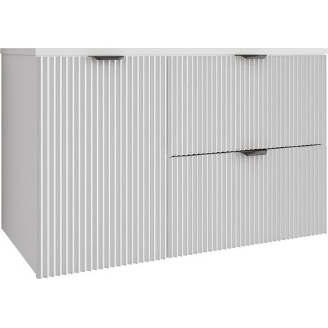 Mobile da bagno con frontale scanalato 100 cm (60+40) con cesto portabiancheria, bianco, con maniglia nera, 100 x 47 x 60 cm (1/5)