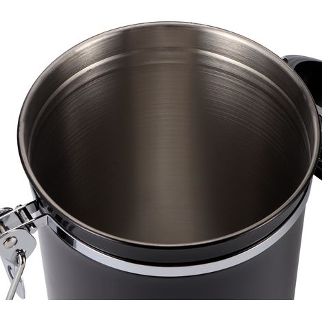 Pot de conservation pour café et thé en grains, étanche à l'humidité, en acier inoxydable avec réservoir scellé et valve d'évacuation d'air (noir, 1,8 L (contenance d'environ 750 g)). (1/5)