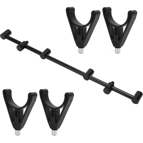 Schwarzer Karpfenrutenhalter, 4-facher Rutenhalter mit Buzzer Bars, Outdoor-Karpfenrutenhalter, 45 cm Länge für Stativ (1/5)