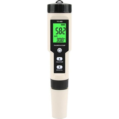 Misuratore di qualità dell'acqua 4 in 1, valore pH/ORP/contenuto di idrogeno/temperatura, classe di protezione IP67, materiale ABS, nero/bianco (1/5)
