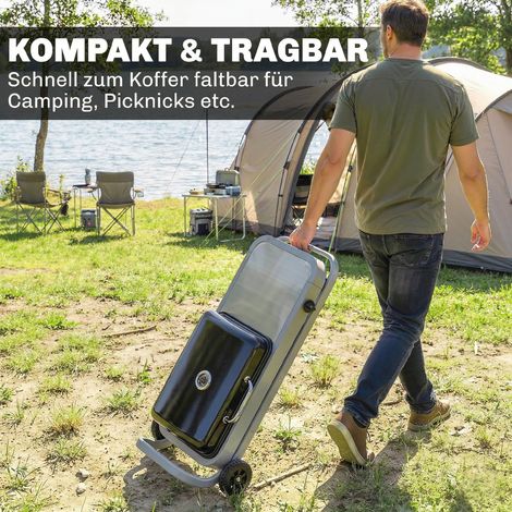 Barbecue au gaz nomade, 1 brûleur, 2,5 kW, chariot escamotable, grille de cuisson, tablette latérale, couvercle, thermomètre (1/4)