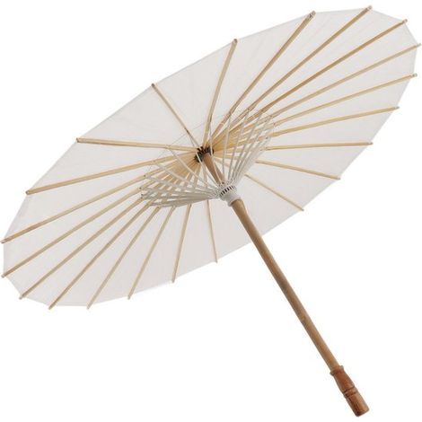 Parasol en papier blanc – Parapluie décoratif à faire soi-même – Style vintage – Bois et papier – Parfait pour les mariages, les projets artistiques et les séances photo (1/5)